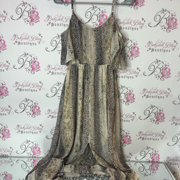 Denver Hayes Animal Print Maxi Dress pink purple cheetah print beige flowy - Picture 3 of 6